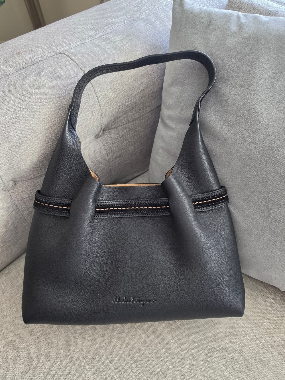 Salvatore Ferragamo Black Leather Suede Hobo Shoulder Bag
